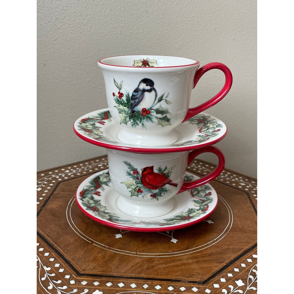 Vintage Susan Winget ‘Winter Song’ Cup And Saucer Cardinal Chickadee Holly Berri